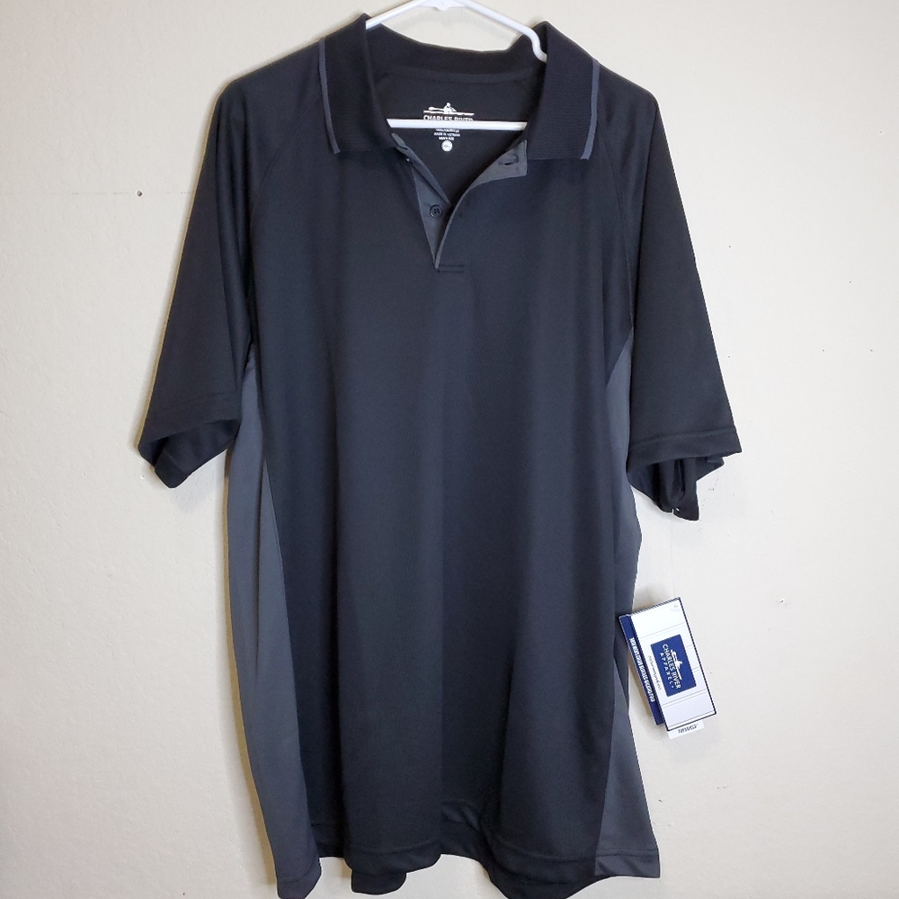 NWT Charles River apparel XXL men's polo black grey